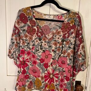 NATURAL LIFE Floral Blouse - Pink, Red, Brown